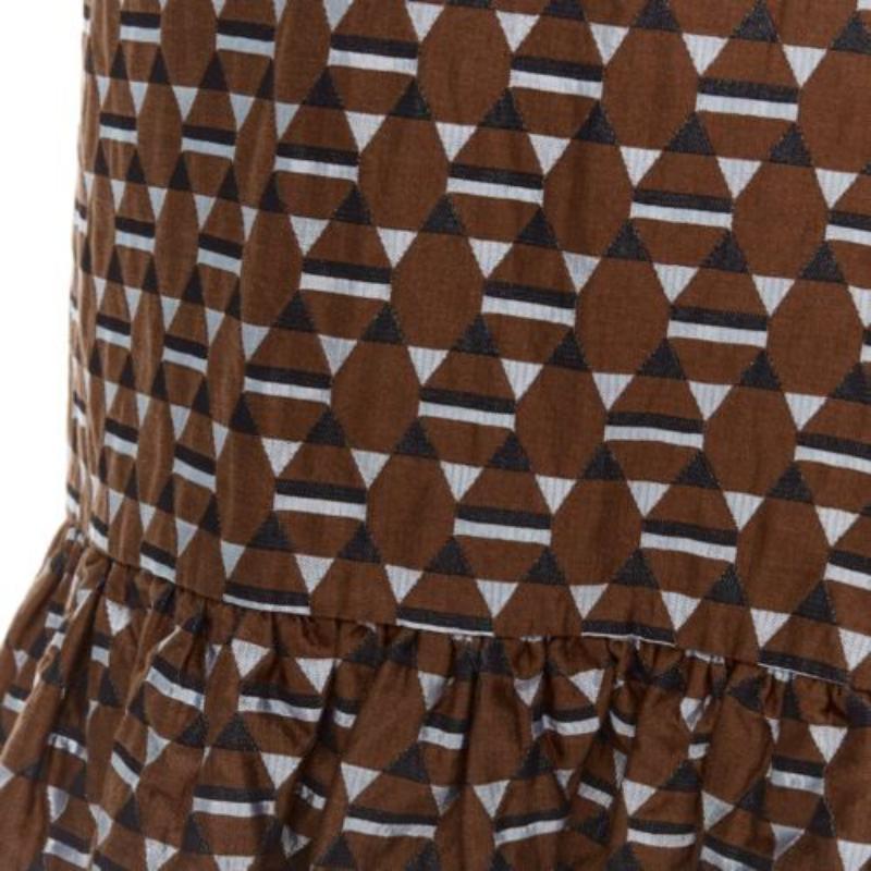 MARNI brown blue geometric jacquard frill hem dress IT38 XS For Sale 2