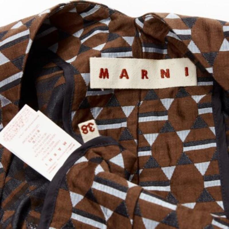 MARNI brown blue geometric jacquard frill hem dress IT38 XS For Sale 3