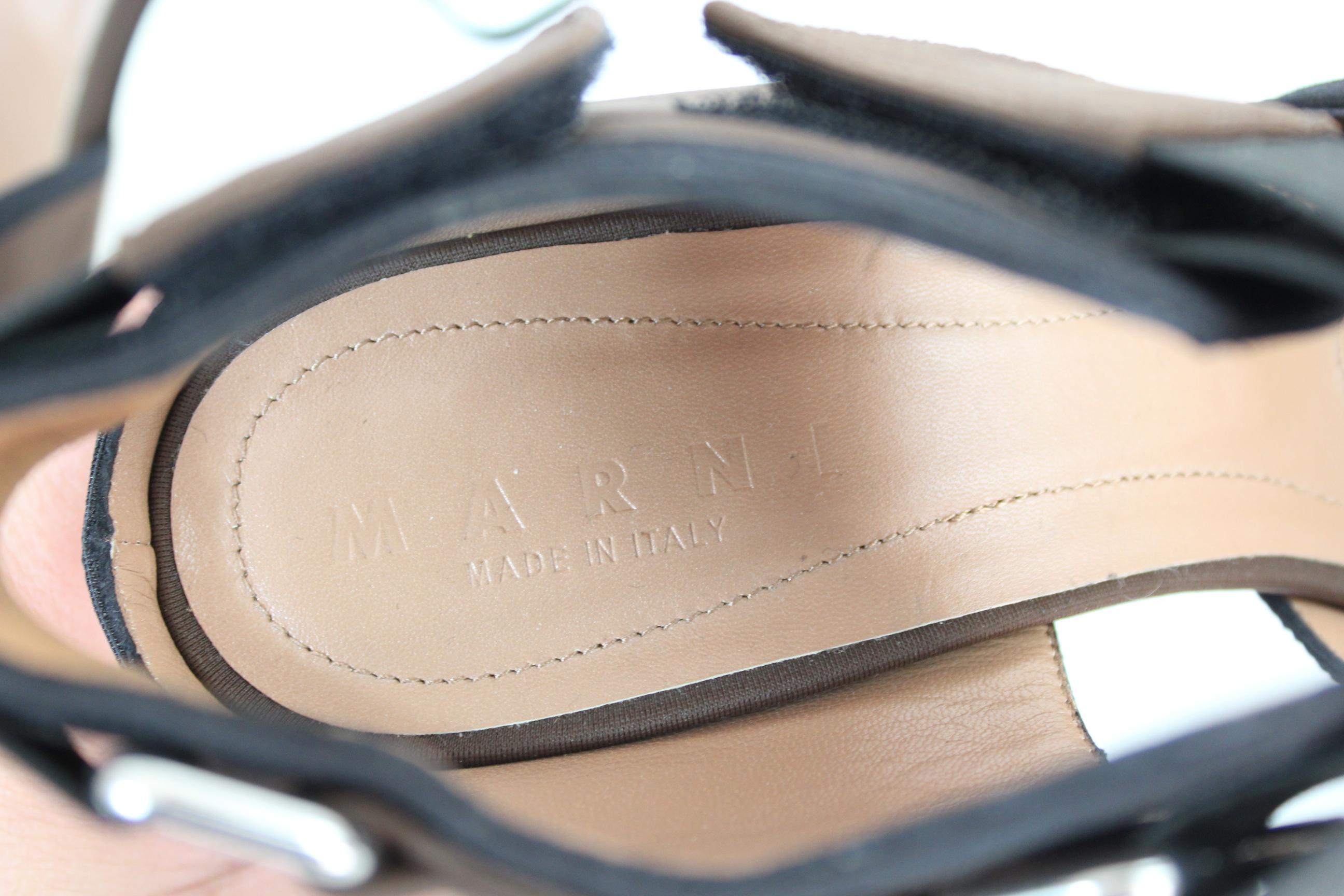 Marni Brown Canvas and Leather Blunt Heels Shoes Platform 2000s  NWT 1