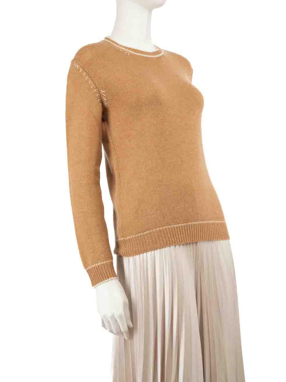 CONDITION is Very good. Hardly any visible wear to jumper is evident on this used Marni designer resale item.
 
 
 
 Details
 
 
 Brown
 
 Cashmere
 
 Knit jumper
 
 Round neck
 
 Long sleeves
 
 Cream contrast trim
 
 
 
 
 
 Made in Italy
 
 
 
