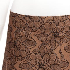 MARNI brown cotton silk blend floral illustration jersey lined skirt IT40 S