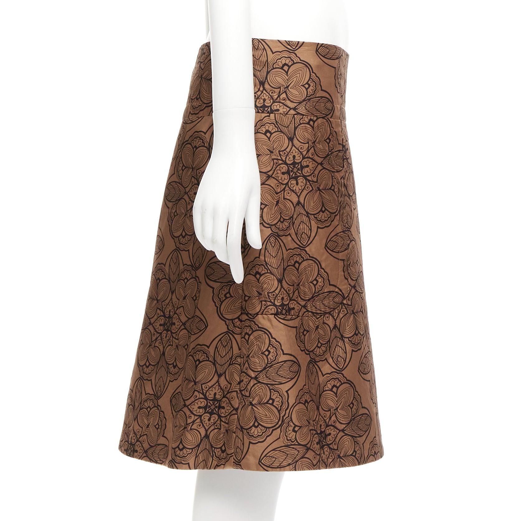 Brown MARNI brown cotton silk blend floral illustration jersey lined skirt IT40 S For Sale
