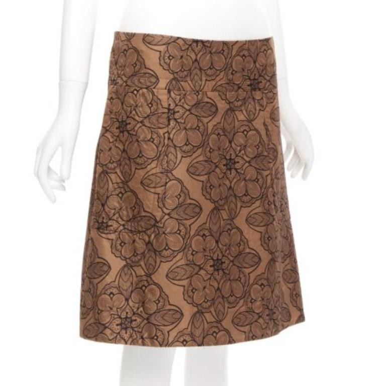 Brown MARNI brown cotton silk blend floral illustration jersey lined skirt IT40 S For Sale