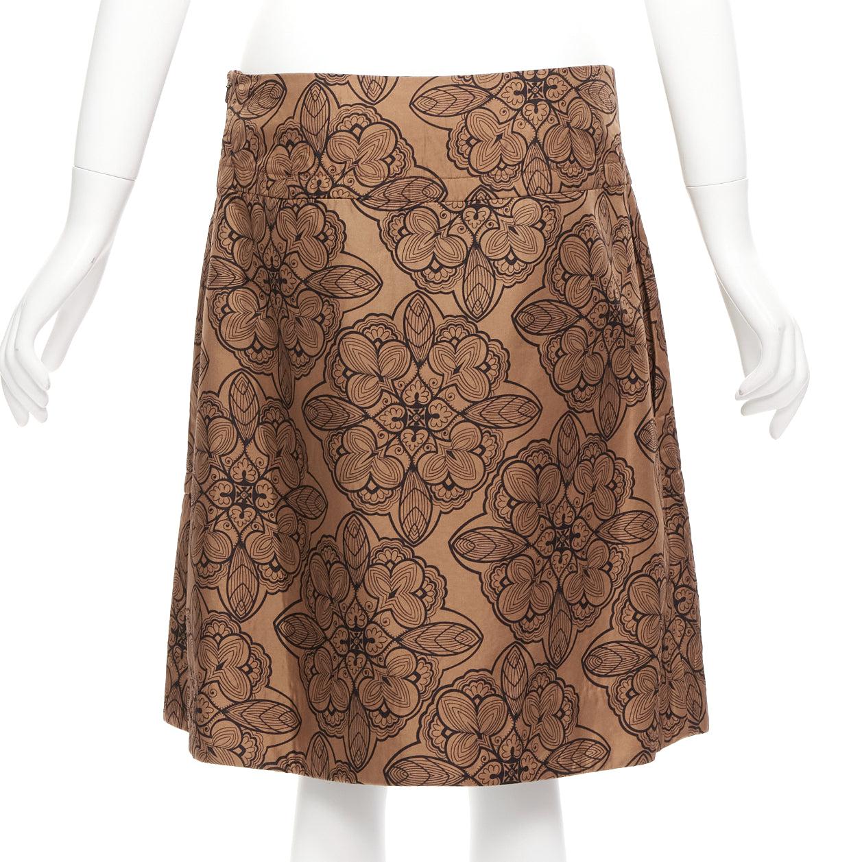 MARNI brown cotton silk blend floral illustration jersey lined skirt IT40 S In Excellent Condition For Sale In Hong Kong, NT
