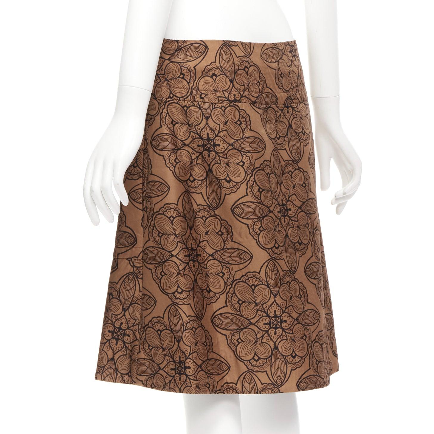 Women's MARNI brown cotton silk blend floral illustration jersey lined skirt IT40 S For Sale