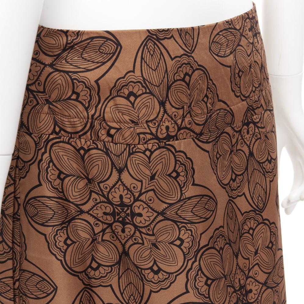 MARNI brown cotton silk blend floral illustration jersey lined skirt IT40 S For Sale 1