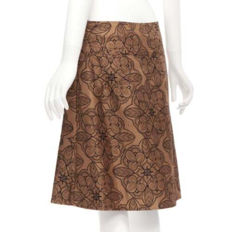 MARNI brown cotton silk blend floral illustration jersey lined skirt IT40 S For Sale 1