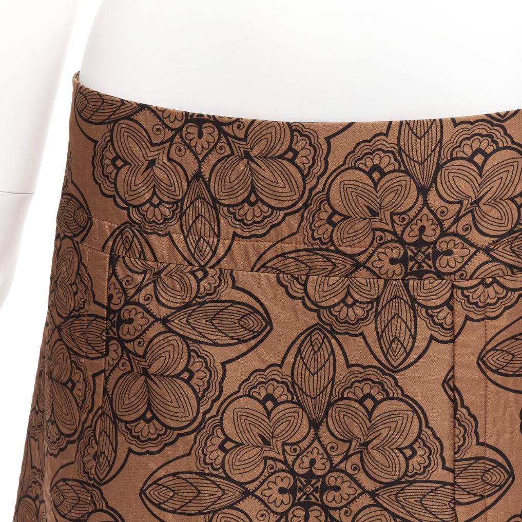 MARNI brown cotton silk blend floral illustration jersey lined skirt IT40 S For Sale 2