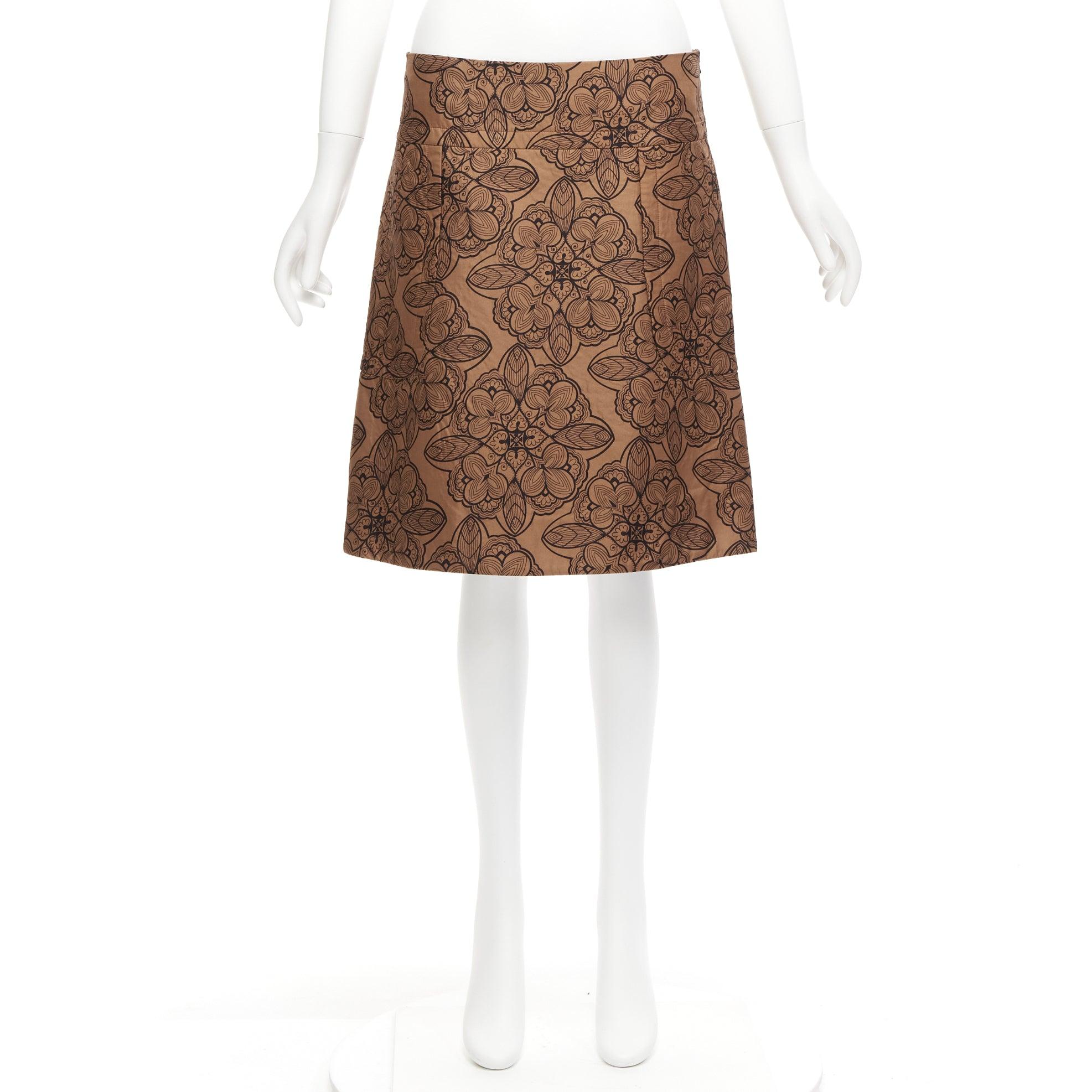 MARNI brown cotton silk blend floral illustration jersey lined skirt IT40 S For Sale 3