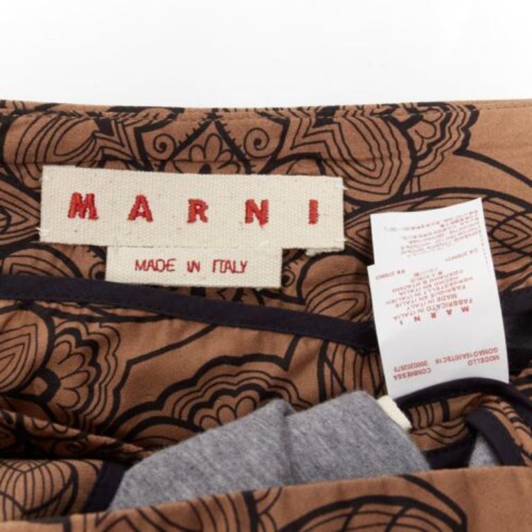 MARNI brown cotton silk blend floral illustration jersey lined skirt IT40 S For Sale 3