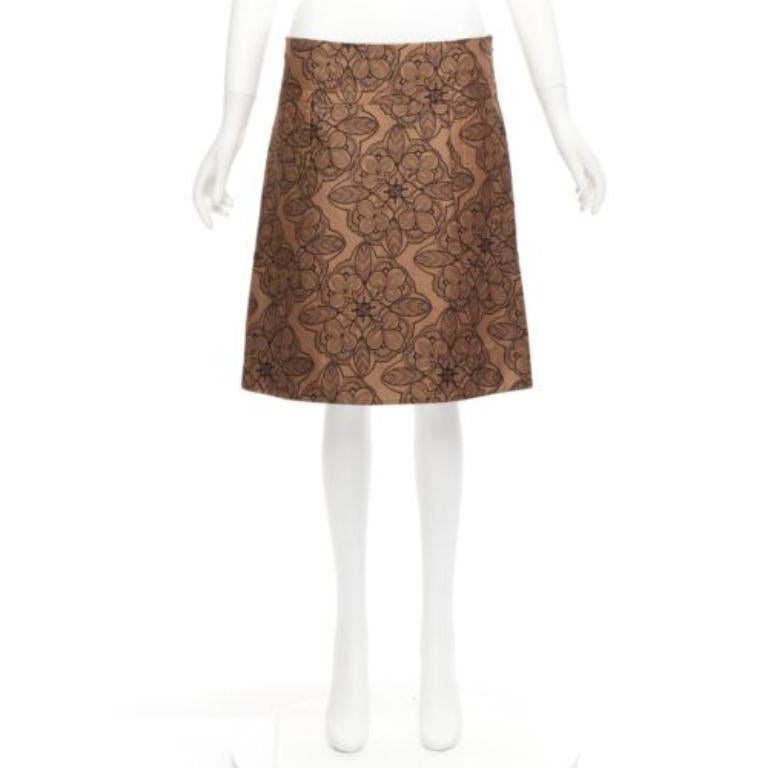 MARNI brown cotton silk blend floral illustration jersey lined skirt IT40 S For Sale 4