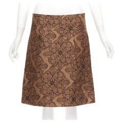MARNI brown cotton silk blend floral illustration jersey lined skirt IT40 S