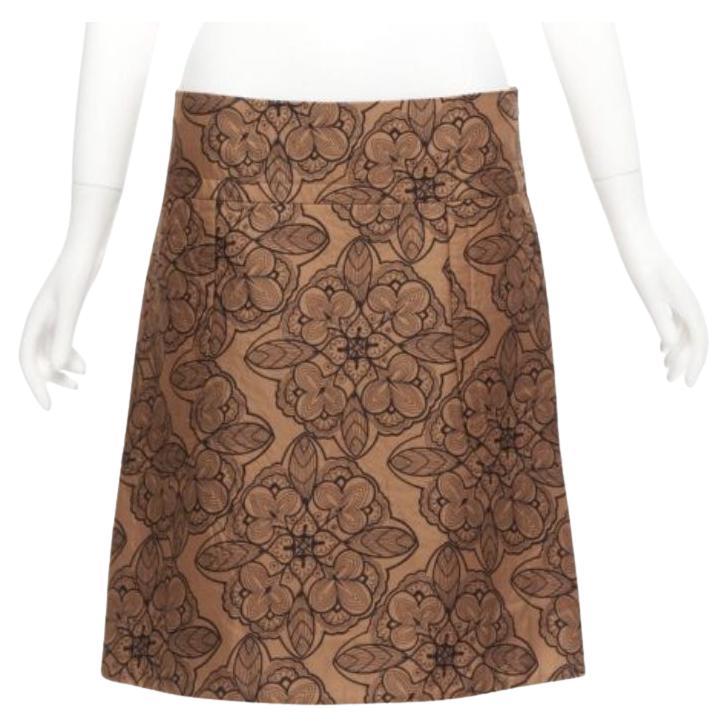 MARNI brown cotton silk blend floral illustration jersey lined skirt IT40 S For Sale