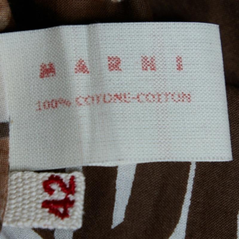 Marni Top sin mangas de algodón marrón/crema con estampado abstracto M Marrón en venta