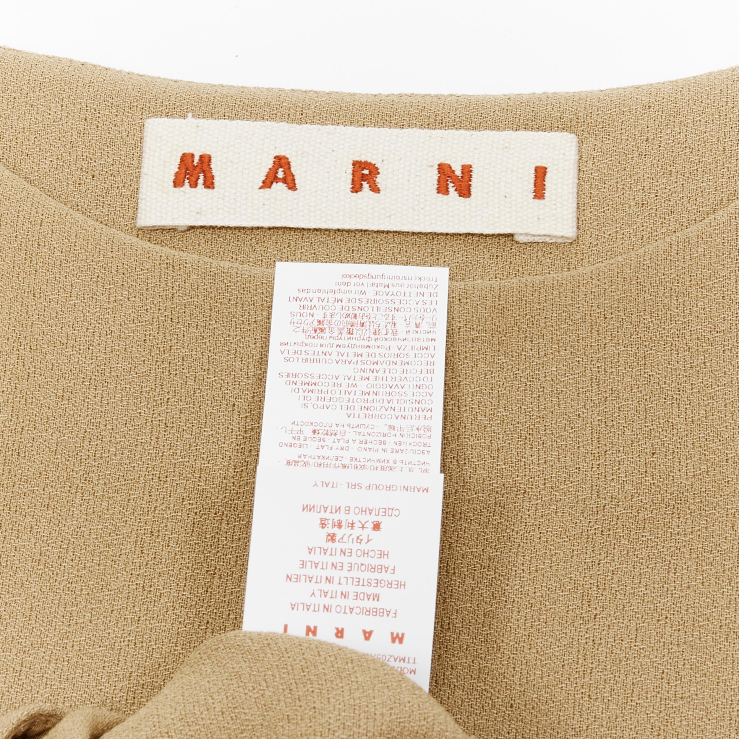 MARNI brown crepe gold button asymmetric draped sleeve boxy top IT40 S For Sale 6