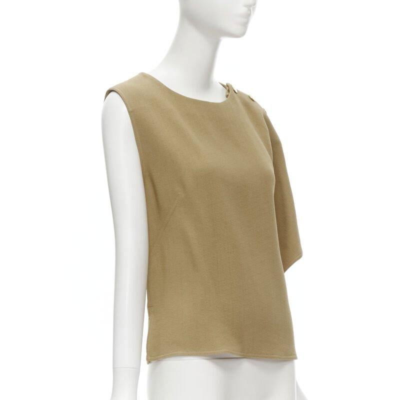 MARNI crepé marrón botón dorado manga drapeada asimétrica top boxy IT40 S Marrón en venta