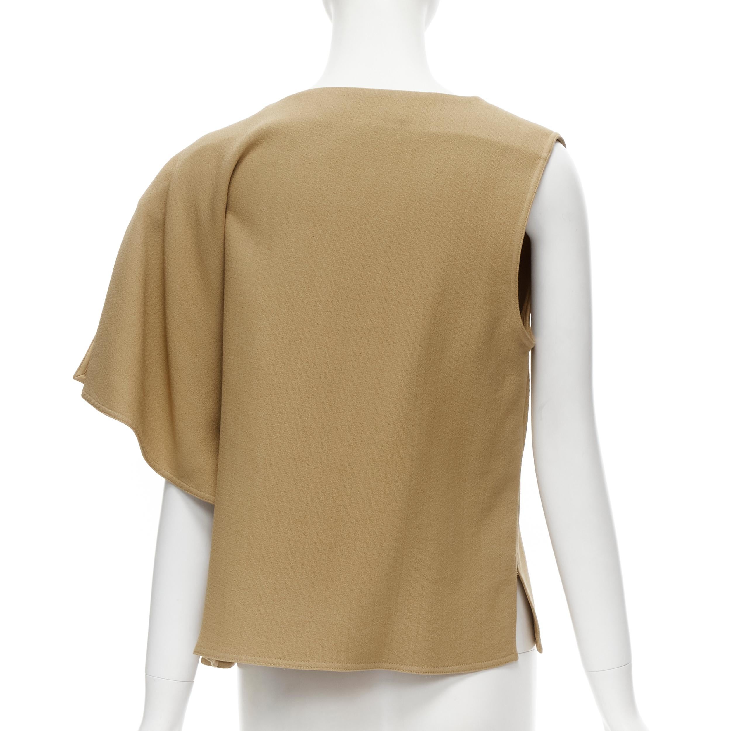 MARNI brown crepe gold button asymmetric draped sleeve boxy top IT40 S In Excellent Condition For Sale In Hong Kong, NT