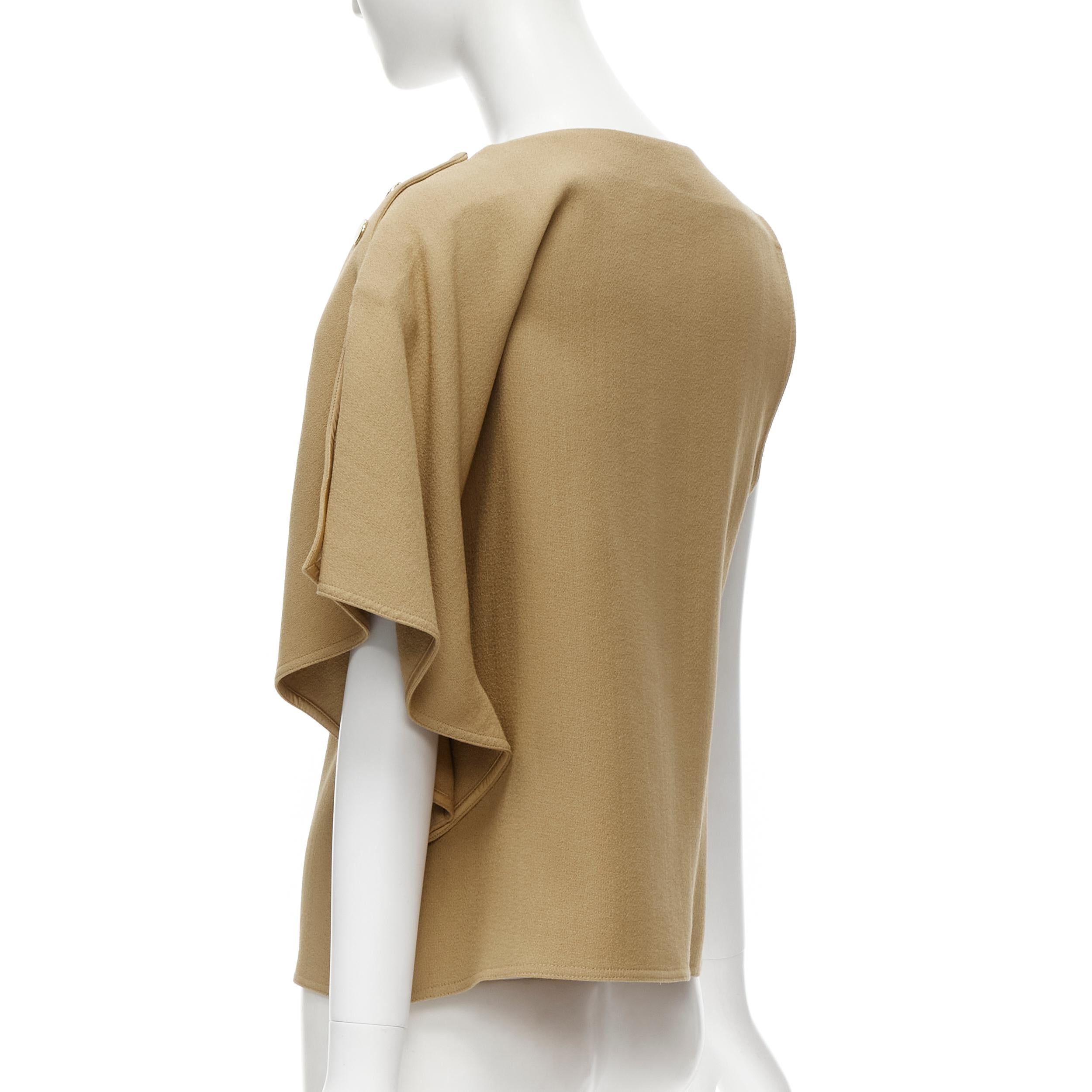 Women's MARNI brown crepe gold button asymmetric draped sleeve boxy top IT40 S For Sale