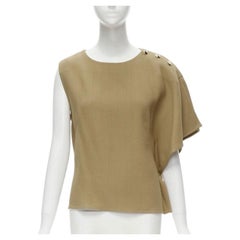 MARNI brown crepe gold button asymmetric draped sleeve boxy top IT40 S