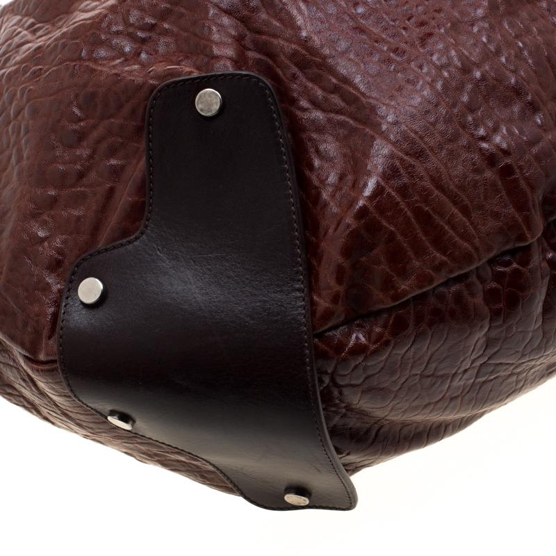 Marni Brown Croc Embossed Glaze Leather Balloon Hobo 5