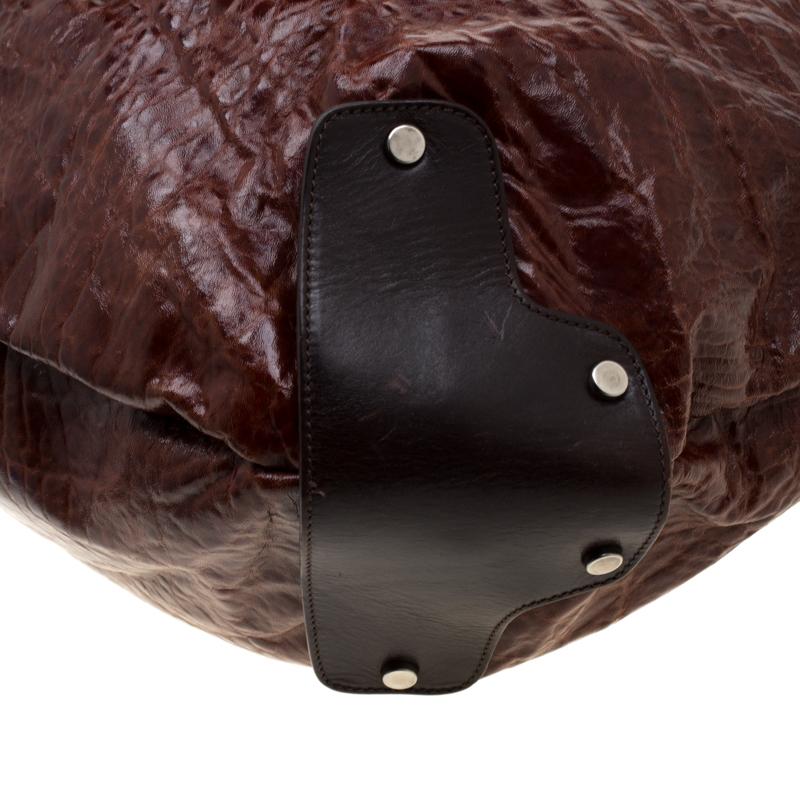 Marni Brown Croc Embossed Glaze Leather Balloon Hobo 4