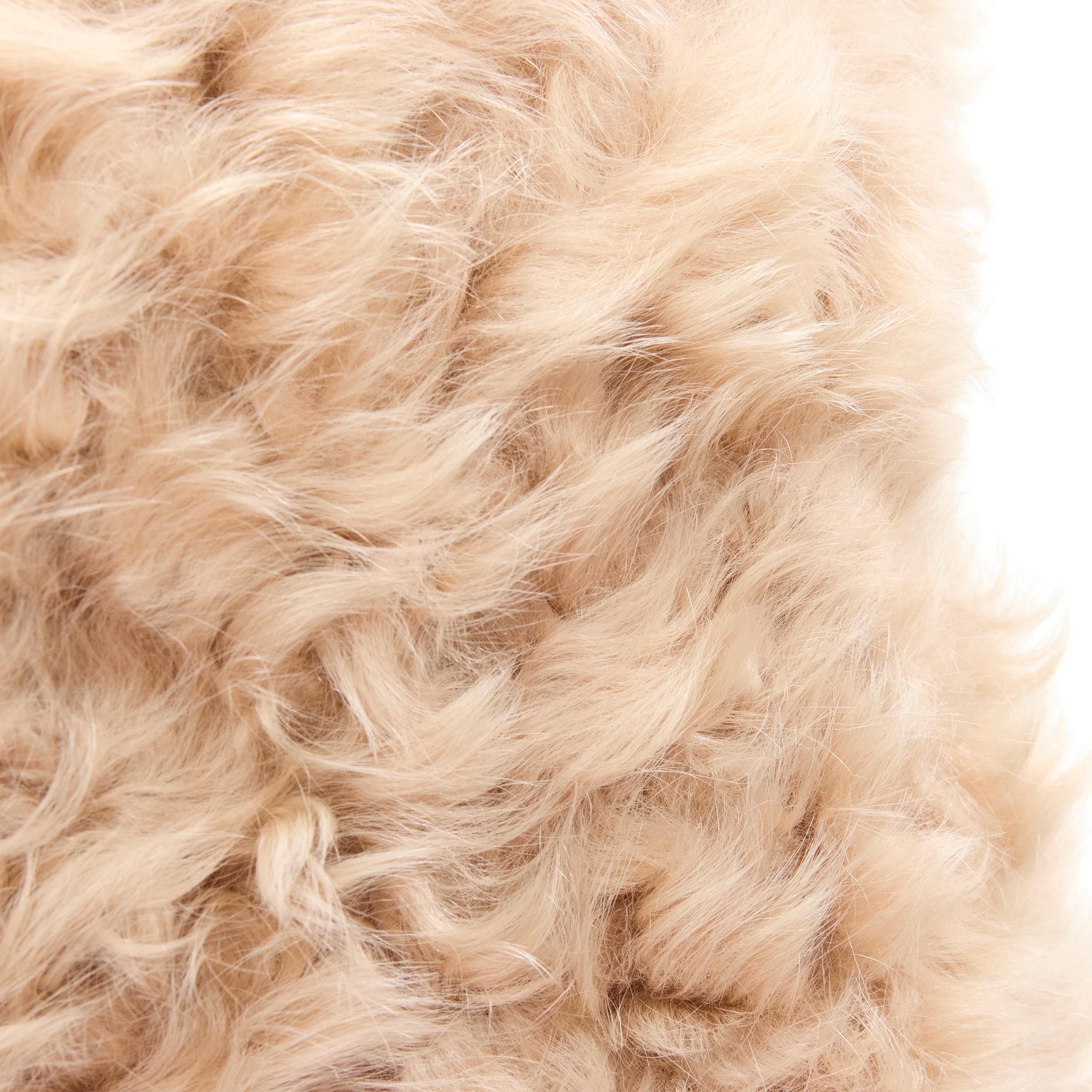 MARNI brown curly shearling fur black leather trim tote bag 1