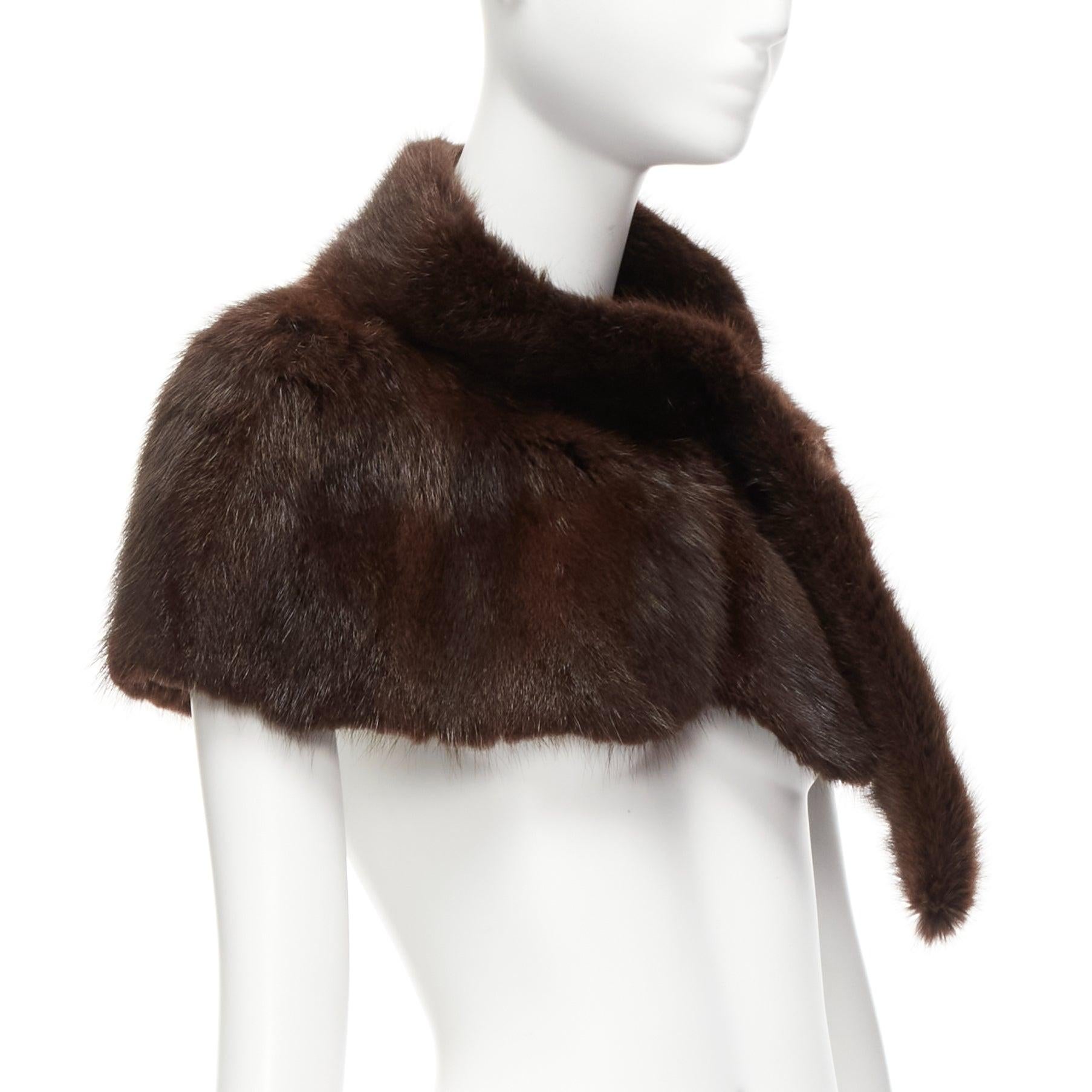 MARNI brown genuine fur logo leaf lined loop through capelet stole IT38 XS In Excellent Condition For Sale In Hong Kong, NT