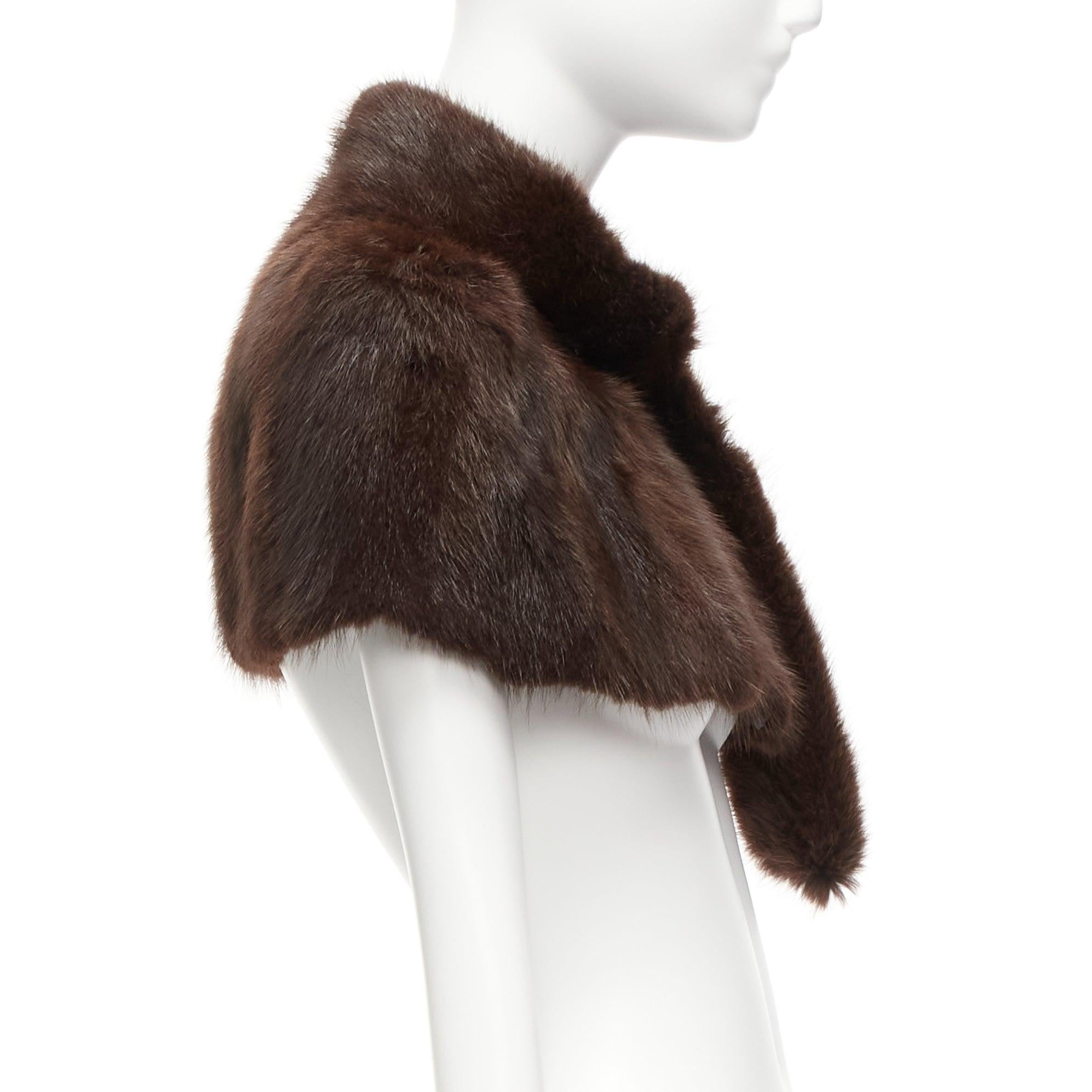 MARNI brown genuine fur logo leaf lined loop through capelet stole IT38 XS In Excellent Condition In Hong Kong, NT