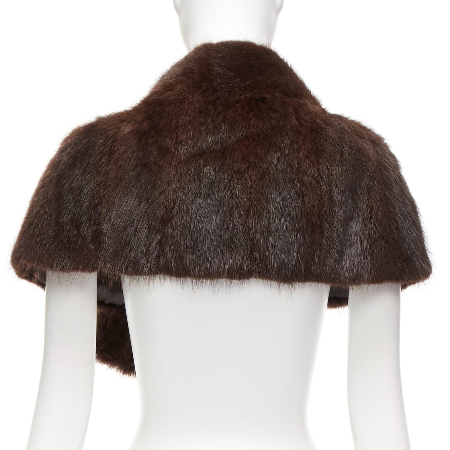 MARNI brown genuine fur logo leaf lined loop through capelet stole IT38 XS For Sale 1
