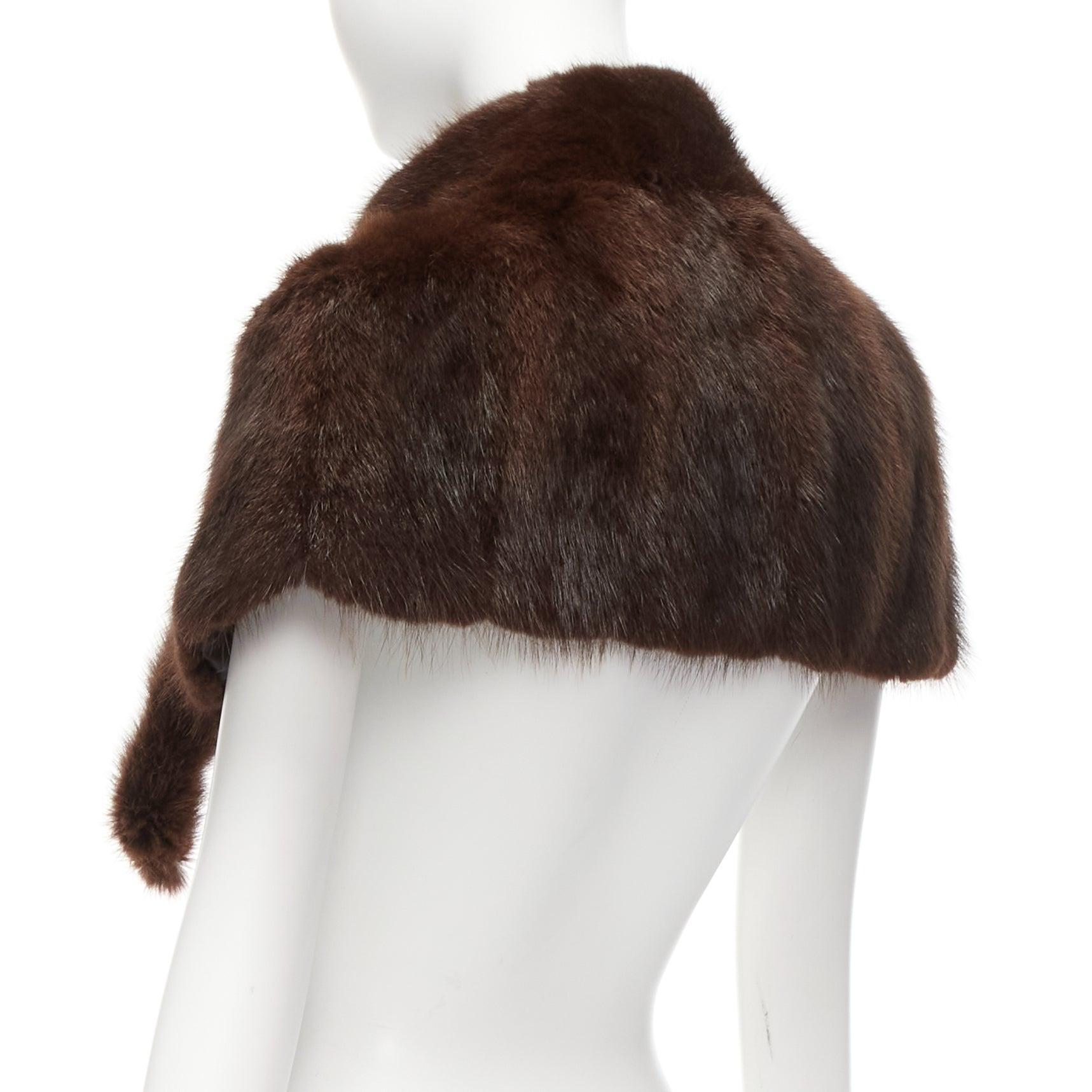 MARNI brown genuine fur logo leaf lined loop through capelet stole IT38 XS 1