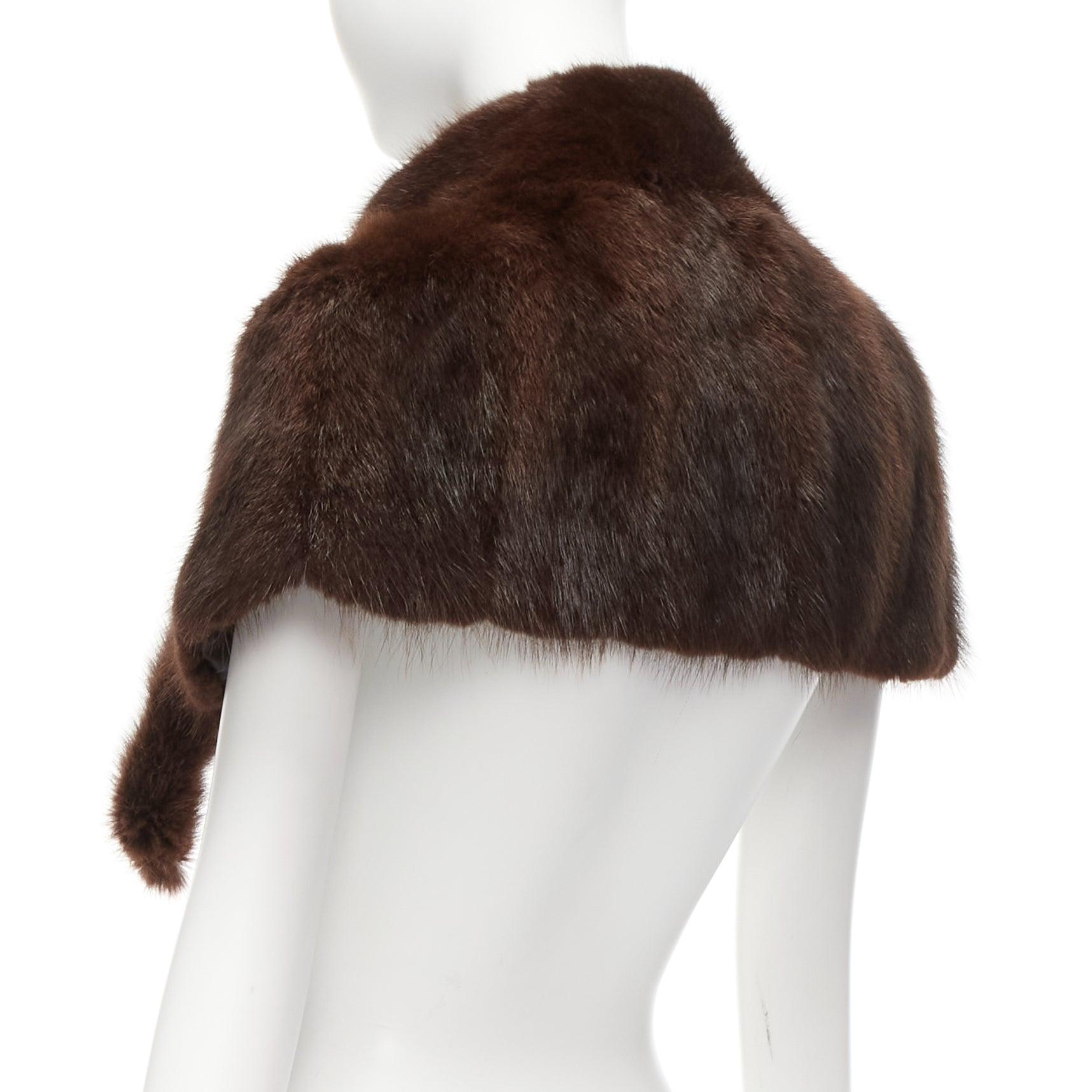 MARNI brown genuine fur logo leaf lined loop through capelet stole IT38 XS For Sale 2