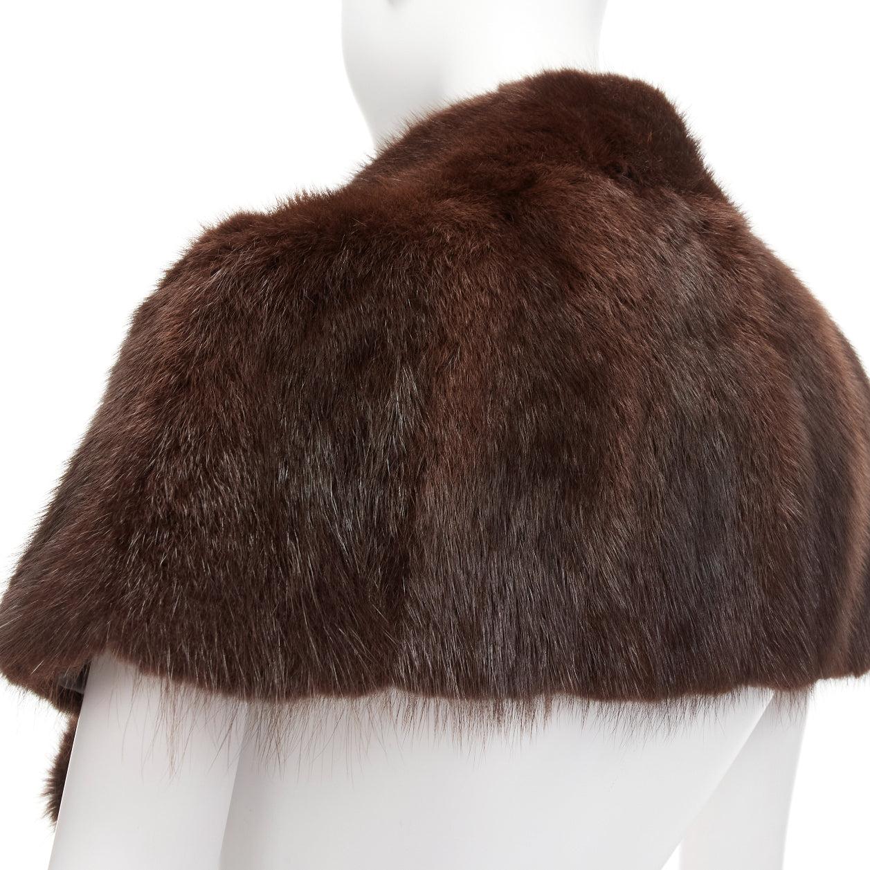 MARNI brown genuine fur logo leaf lined loop through capelet stole IT38 XS 2