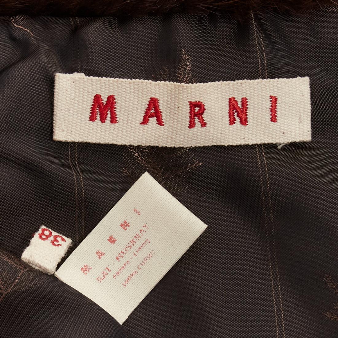MARNI brown genuine fur logo leaf lined loop through capelet stole IT38 XS 3