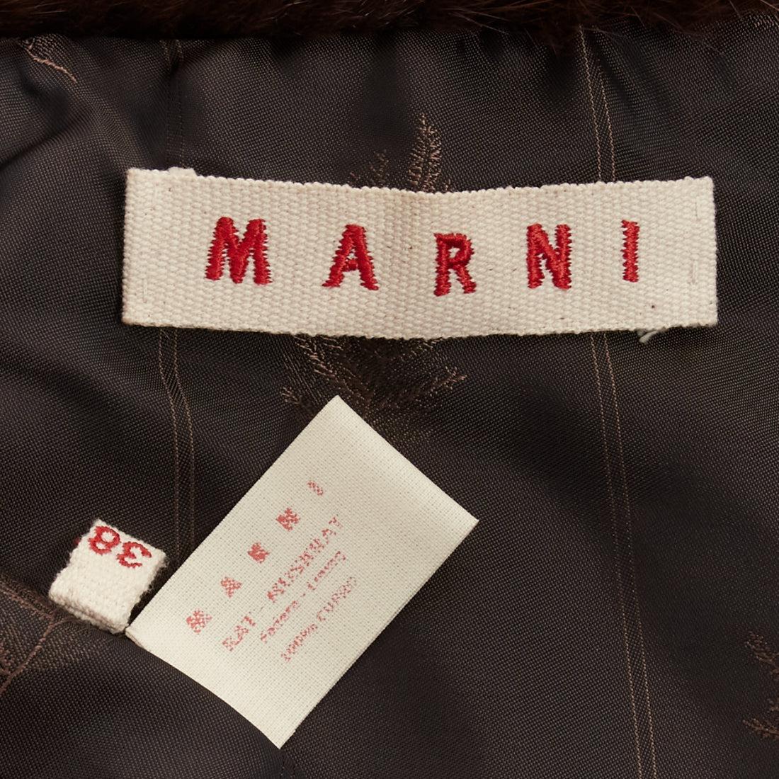 MARNI brown genuine fur logo leaf lined loop through capelet stole IT38 XS For Sale 4