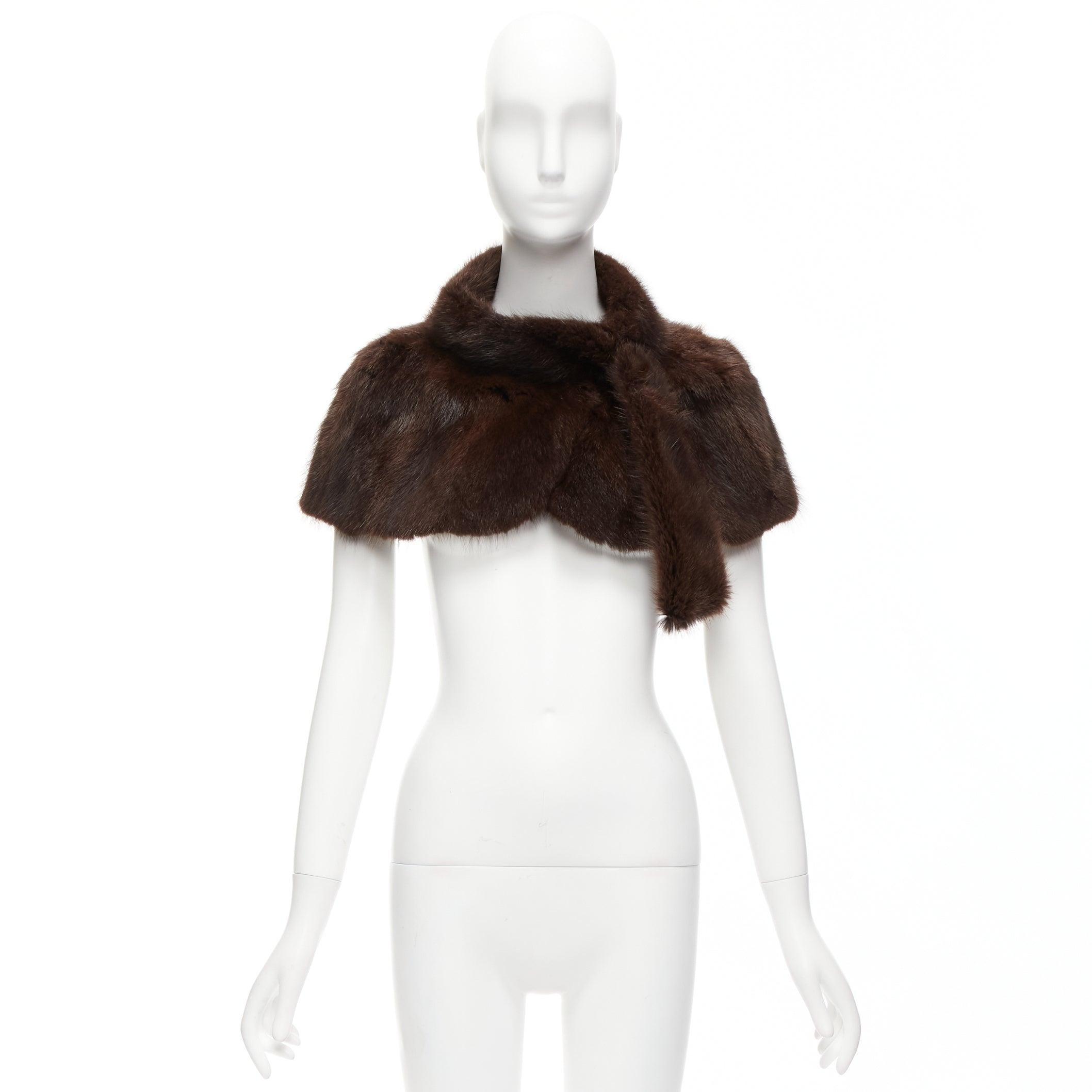 MARNI brown genuine fur logo leaf lined loop through capelet stole IT38 XS 4