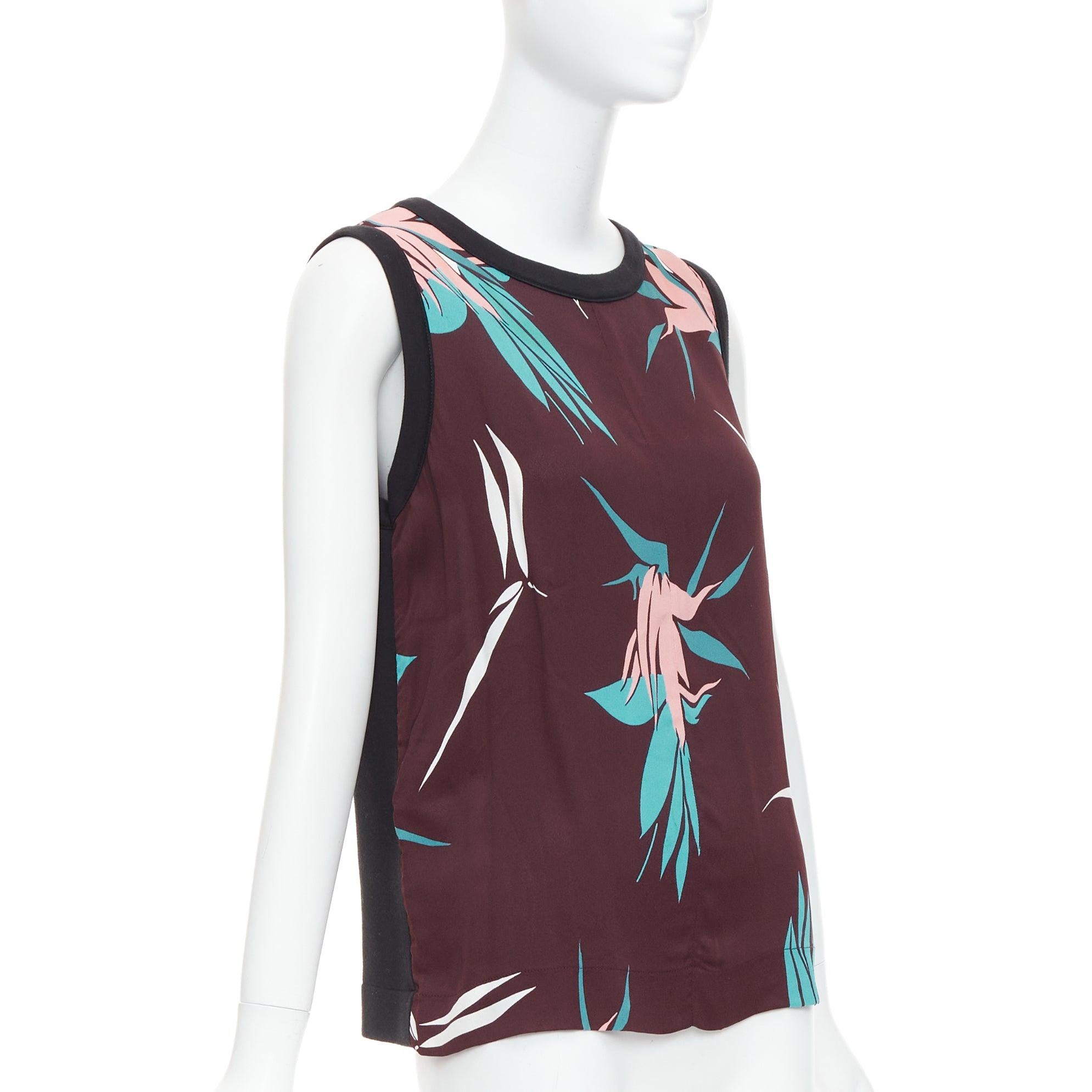 Black MARNI brown green pink cotton blend tropical floral tank top IT40 S For Sale