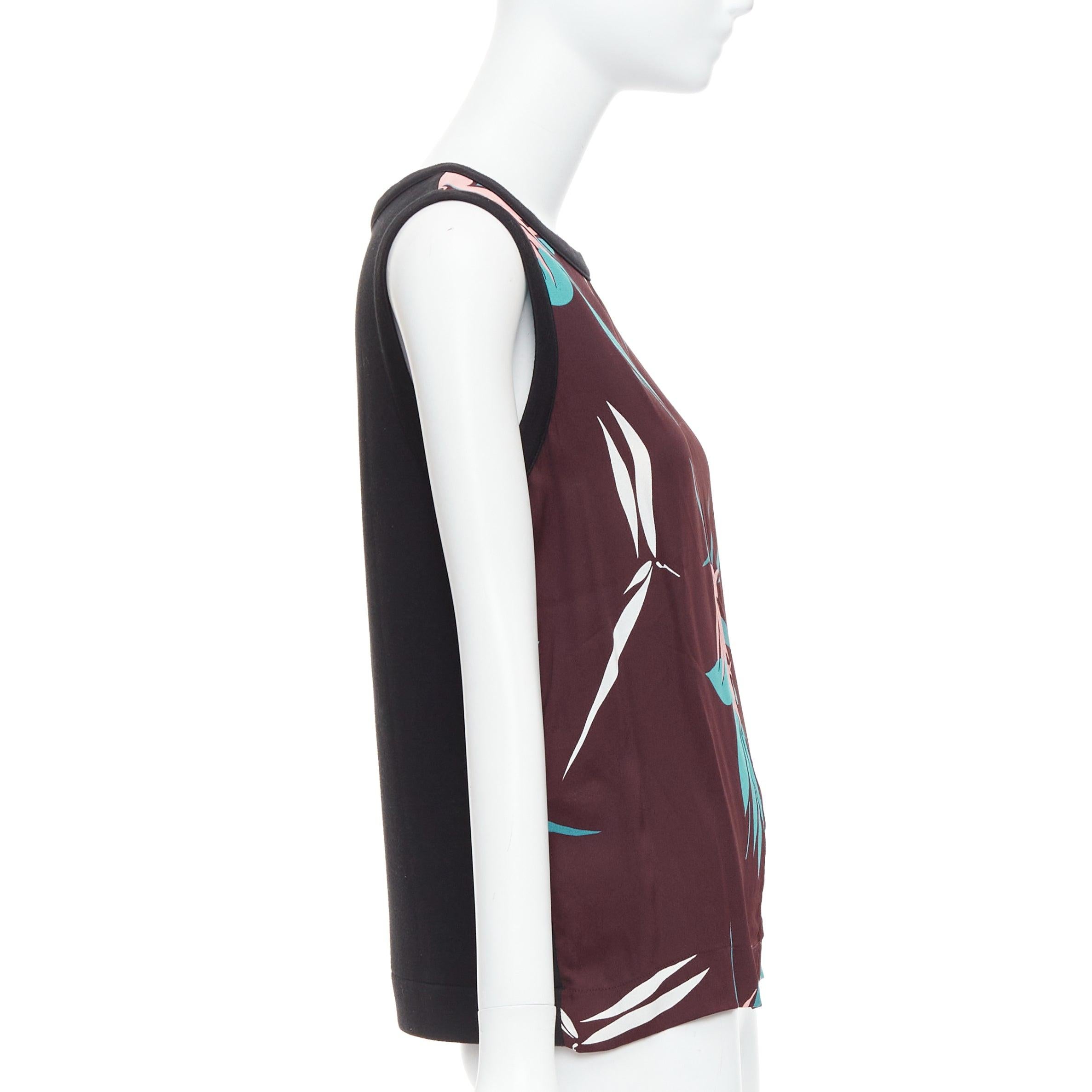 MARNI brown green pink cotton blend tropical floral tank top IT40 S In Good Condition For Sale In Hong Kong, NT