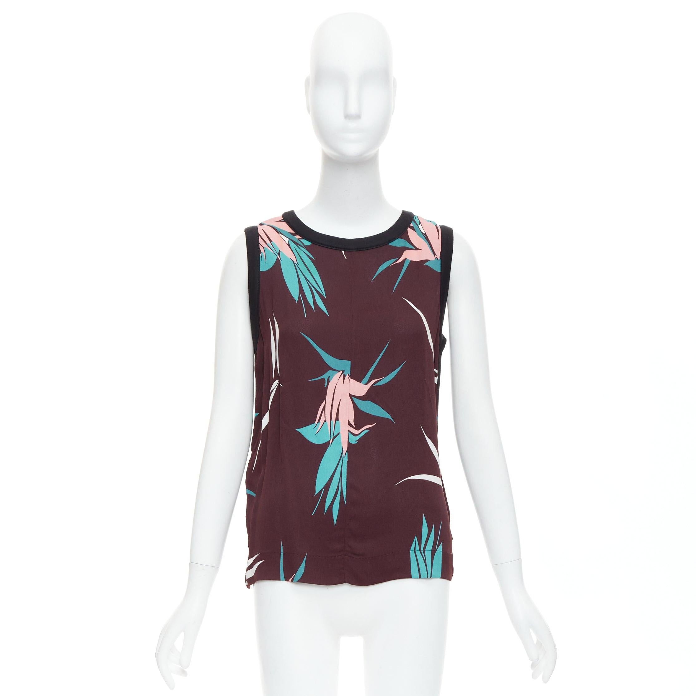 MARNI brown green pink cotton blend tropical floral tank top IT40 S For Sale 4