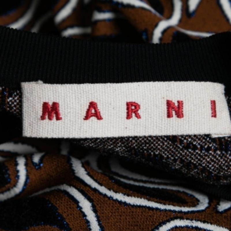 Women's Marni Brown Jacquard Lurex Knit Short Sleeve Dress M For Sale
