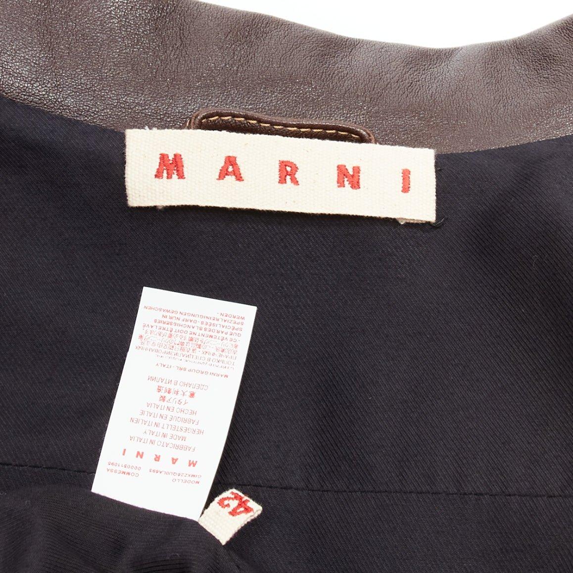 MARNI brown lambskin leather overstitching plaid lined zip jacket IT42 M 3