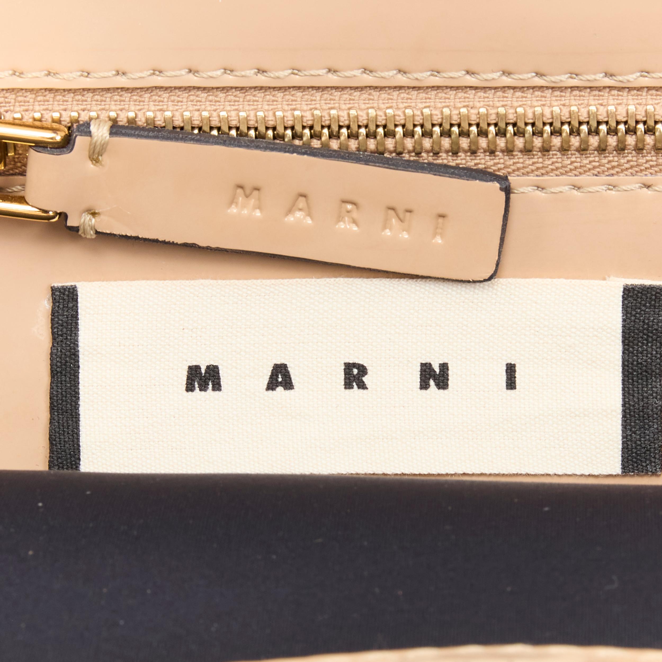 MARNI brown latex PVC gold stud leather trim metal frame tote bag 3