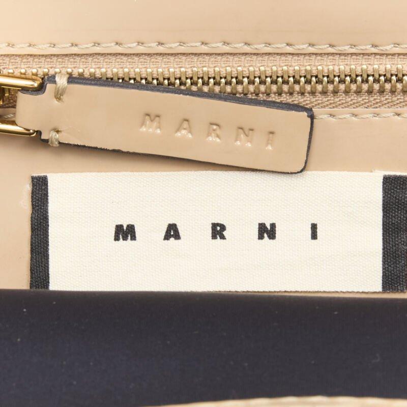 MARNI brown latex PVC gold stud leather trim metal frame tote bag For Sale 6
