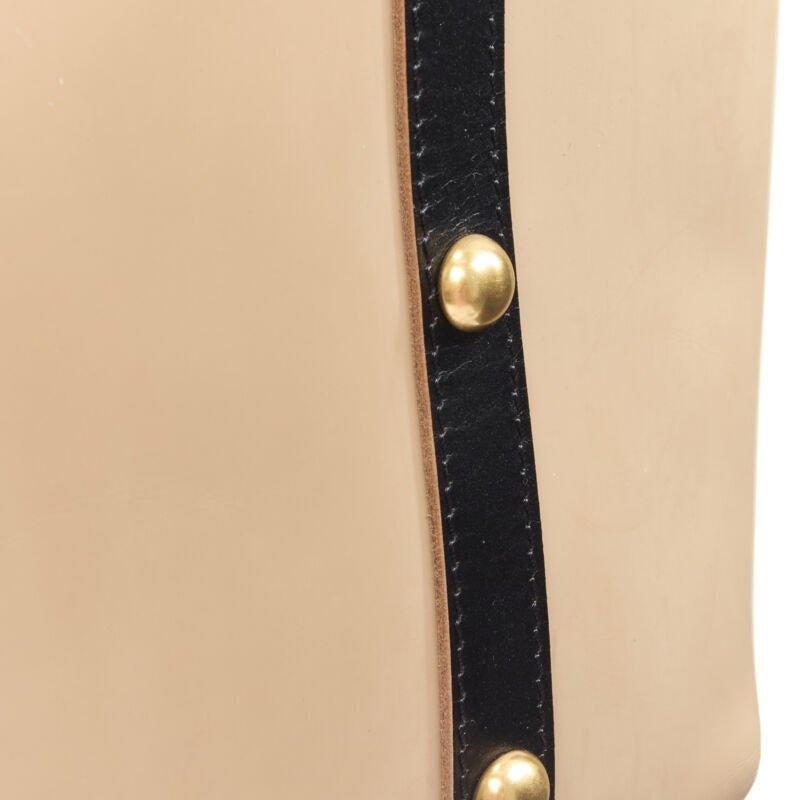 MARNI brown latex PVC gold stud leather trim metal frame tote bag For Sale 3