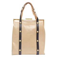 Bolso tote MARNI marrón de látex PVC ribeteado en piel con tachuelas doradas y marco metálico