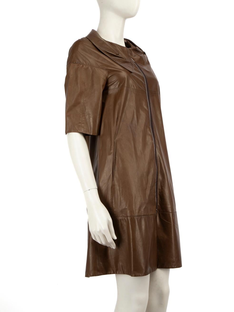 CONDITION is Very good. Minimal wear to the dress is evident. Abrasion on the neckline facing, lower back and left sleeve. Discolouration on the front lower left and left sleeve of this used Marni designer resale item.
 
 Details
 
 
 Brown
 
