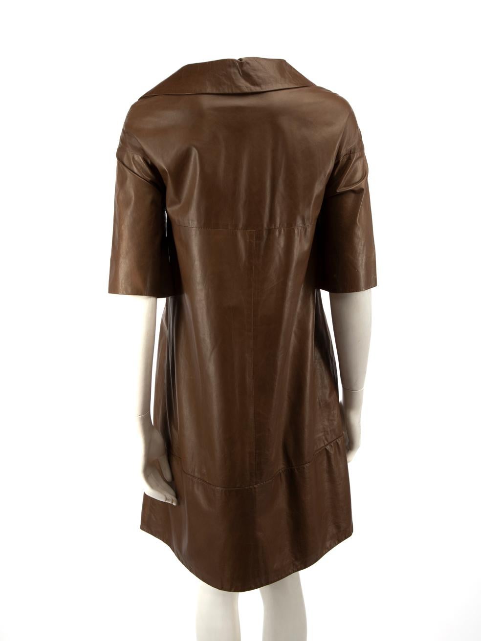 Marni Brown Leather Asymmetric Collar Dress Size S In Good Condition For Sale In London, GB
