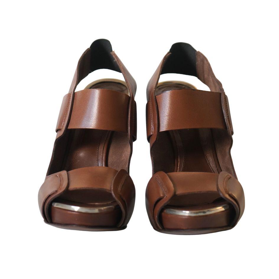Women's Marni Brown Leather Block Heel Sandals 40.5 For Sale