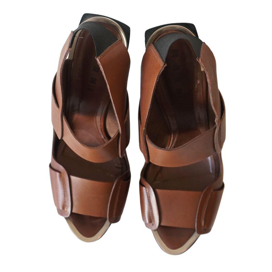 Marni Brown Leather Block Heel Sandals 40.5 For Sale 1