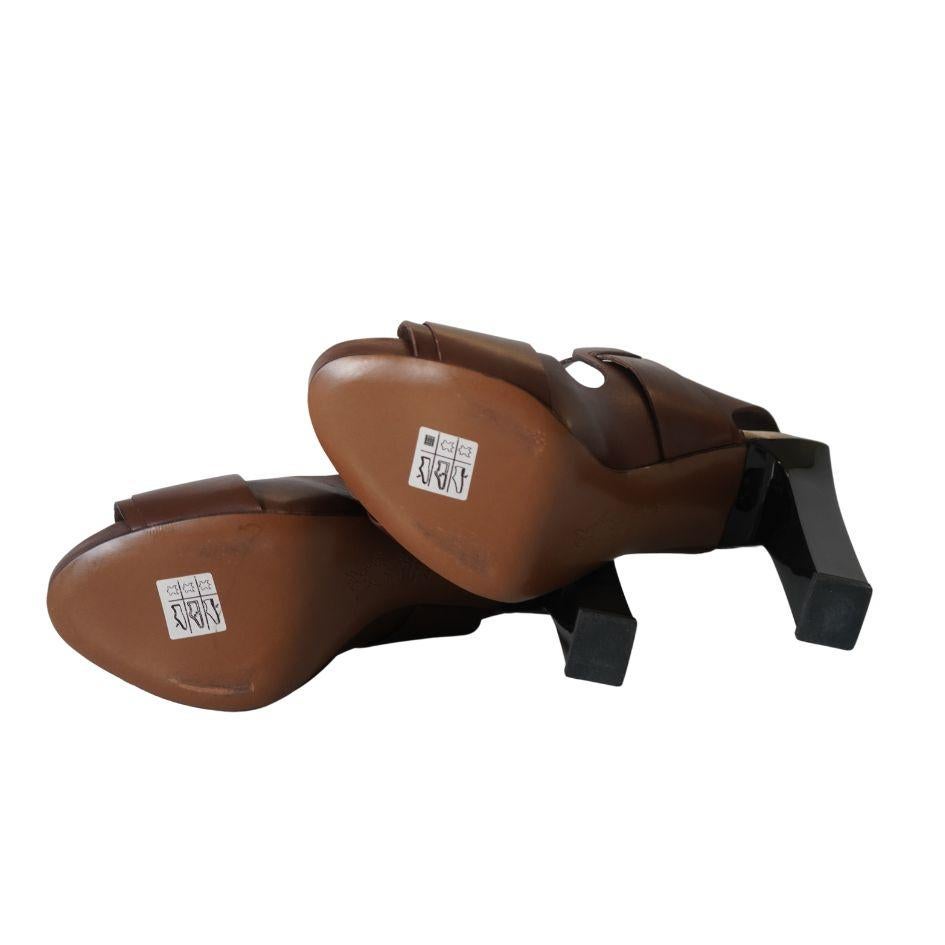 Marni Brown Leather Block Heel Sandals 40.5 For Sale 4