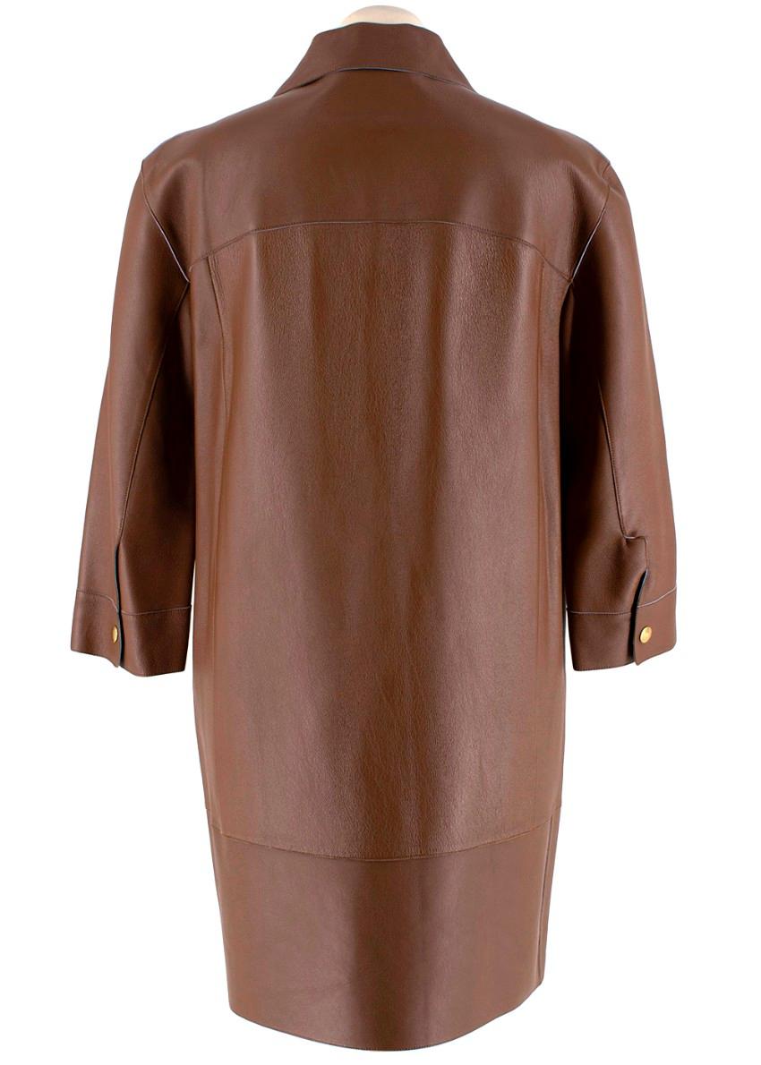 Marni Brown Leather Button-Down Boxy Lightweight Jacket - Size US 0-2 In Excellent Condition In London, GB